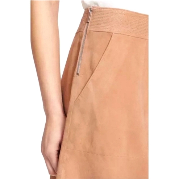 NWOT Joie goat leather mini skirt in camel color size 6 - Picture 4 of 10